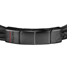 Load image into Gallery viewer, sector bandy bracelet ip black &amp; black leather strap 22cm
