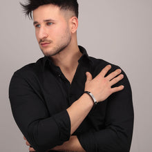 Load image into Gallery viewer, sector bandy bracelet black leather strap &amp; tag 22cm
