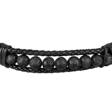 Load image into Gallery viewer, sector bandy bracelet black leather &amp; lava stone 22.5cm
