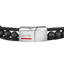 Load image into Gallery viewer, sector bandy bracelet black leather &amp; lava stone 22.5cm
