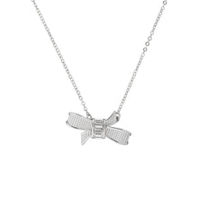 Load image into Gallery viewer, dameka: ribbon bow pendant silver/crystal
