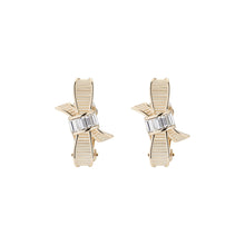 Load image into Gallery viewer, dalika: ribbon bow clip earring pale gold/crystal
