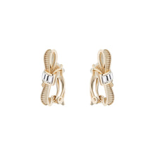 Load image into Gallery viewer, dalika: ribbon bow clip earring pale gold/crystal
