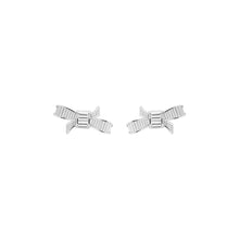 Load image into Gallery viewer, deljcia: mini ribbon bow stud earring silver/crystal
