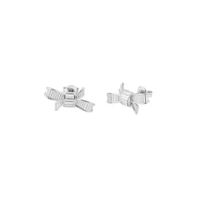 Load image into Gallery viewer, deljcia: mini ribbon bow stud earring silver/crystal

