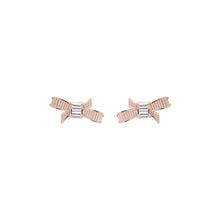 Load image into Gallery viewer, deljcia: mini ribbon bow stud earring rose gold/crystal
