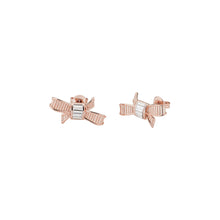 Load image into Gallery viewer, deljcia: mini ribbon bow stud earring rose gold/crystal
