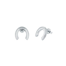 Load image into Gallery viewer, ted bakerlouiee lucky horseshoe stud earring silver tone
