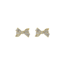 Load image into Gallery viewer, ted baker barseta: crystal bow stud earrings gold tone, clear crystal
