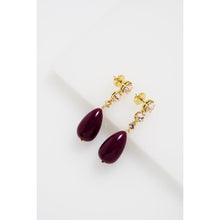 Load image into Gallery viewer, pearsti: statement crystal bead drop earrings gold tone plum golden crystal
