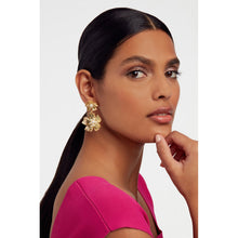 Load image into Gallery viewer, ted baker petaria: flower statement drop earrings gold tone pearl
