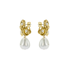 Load image into Gallery viewer, ted baker florelle: pearl flower drop earrings gold tone
