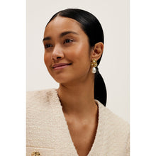 Load image into Gallery viewer, ted baker florelle: pearl flower drop earrings gold tone
