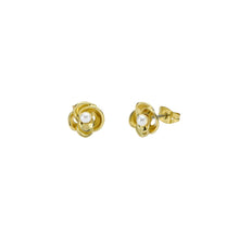 Load image into Gallery viewer, ted baker flo: pearl flower stud earrings gold tone
