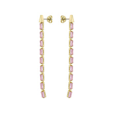 Load image into Gallery viewer, ted baker isalie: crystal baguette slinky drop earrings gold tone, pink crystal
