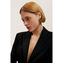 Load image into Gallery viewer, ted baker perial: pebble stone statement drop earrings gold tone, green

