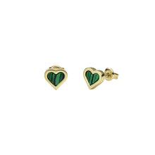 Load image into Gallery viewer, ted baker morlia: monogram heart stud earrings, gold tone, green
