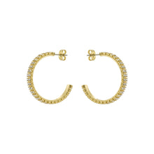Load image into Gallery viewer, ted baker mellia: medium double crystal hoop earrings gold tone, clear crystal
