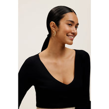 Load image into Gallery viewer, ted baker mellia: medium double crystal hoop earrings gold tone, clear crystal
