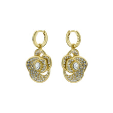 Load image into Gallery viewer, ted baker florence: crystal flower gold tone, crysatal drop earrings
