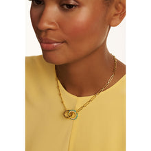 Load image into Gallery viewer, ted baker lola: double logo link necklace gold tone blue pearl
