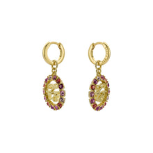Load image into Gallery viewer, ted baker molika: monogram crystal huggie earrings gold tone
