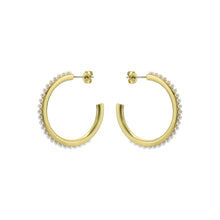 Load image into Gallery viewer, ted baker peraa: medium pearl hoop earrings gold tone
