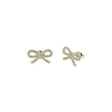 Load image into Gallery viewer, ted baker ribecca: crystal ribbon bow gold tone stud earrings
