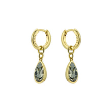 Load image into Gallery viewer, ted baker divine: crystal drop huggie earrings gold tone black diamond crystal

