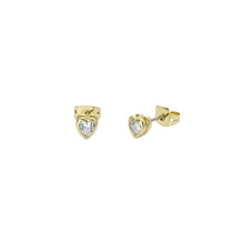 Load image into Gallery viewer, ted baker harmony: mini crystal heart stud earrings gold tone clear crystal
