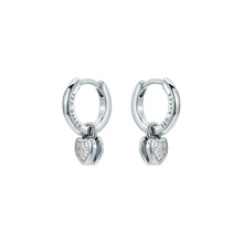 Load image into Gallery viewer, ted baker harper: mini crystal heart huggie earrings  silver tone clear crystal
