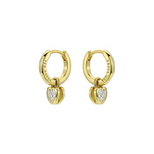 Load image into Gallery viewer, ted baker harper: mini crystal heart huggie earrings gold tone clear crystal
