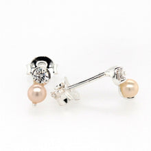 Load image into Gallery viewer, silver small pearl?and cz stud earrings

