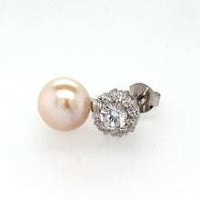 Load image into Gallery viewer, silver pearl and eleven stone cz cluster stud earrings 95mm
