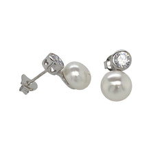 Load image into Gallery viewer, silver push back earrings decorated with freshwater pearls and cz
