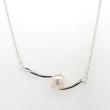 Load image into Gallery viewer, silver small pearl�curved bar necklace on a 45cm chain  a
