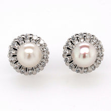 Load image into Gallery viewer, silver pearl and cz cluster stud earring and pendant set 6mm�

