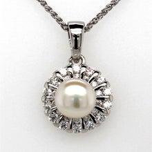 Load image into Gallery viewer, silver pearl and cz cluster stud earring and pendant set 6mm�
