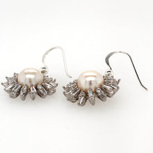 Load image into Gallery viewer, silver pearl-cz sun burst cluster earwire earrings &amp; pendant set 8mm-9mm�on 45cm chain   a
