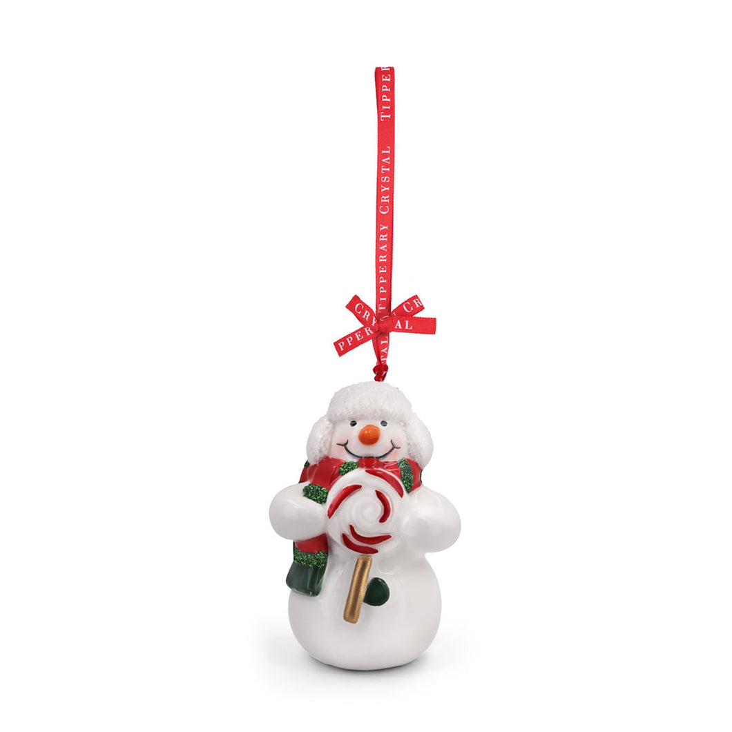 Tipperary Crystal Snowman & Lolly Christmas Decoration in Porcelain