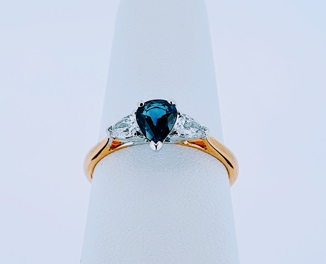 18kt Gold, Handmade Sapphire and Diamond Engagement Ring