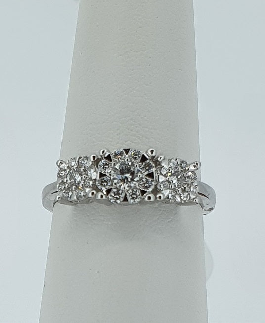 9kt White Gold - Diamond Triple Cluster Engagement Ring
